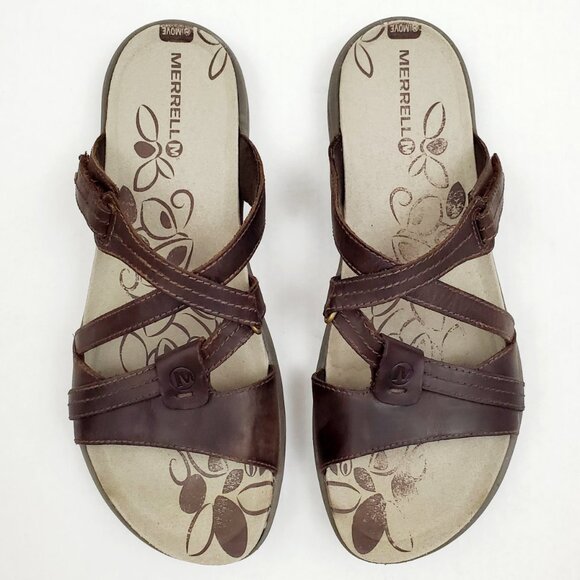 MERRELL Womens Size 10 Bracken Sway Brown Leather Slip On Slide Walking Sandals - Picture 7 of 12